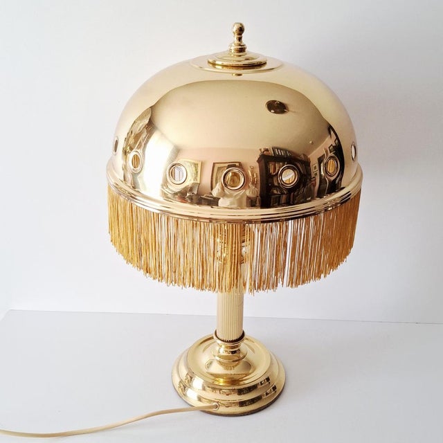 Gold Table Lamp with Hemispherical Lampshade from Sölken Leuchten, 1970s For Sale - Image 8 of 18