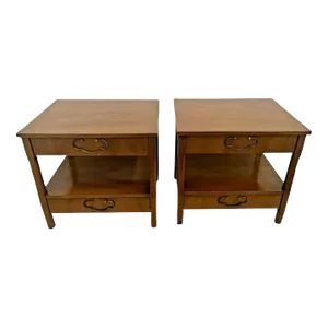 1960s American of Martinsville Nightstands Two Drawers Bottom Shelf - a Pair