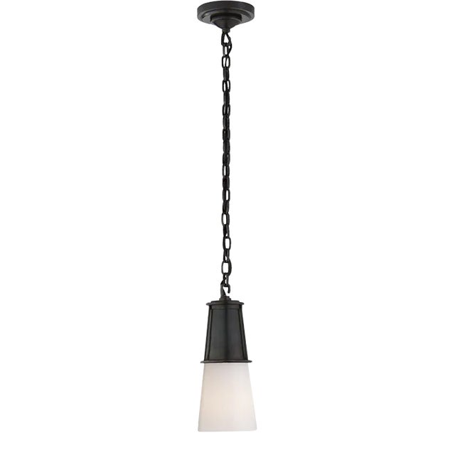 Thomas O'Brien for Visual Comfort Signature Robinson Small Pendant in Bronze with White Glass For Sale