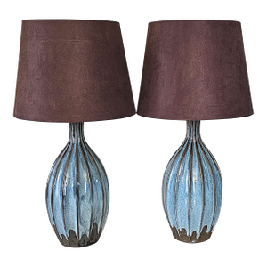 Turquoise Pottery Table Lamps – Mid‑Century Style, 32" - a Pair