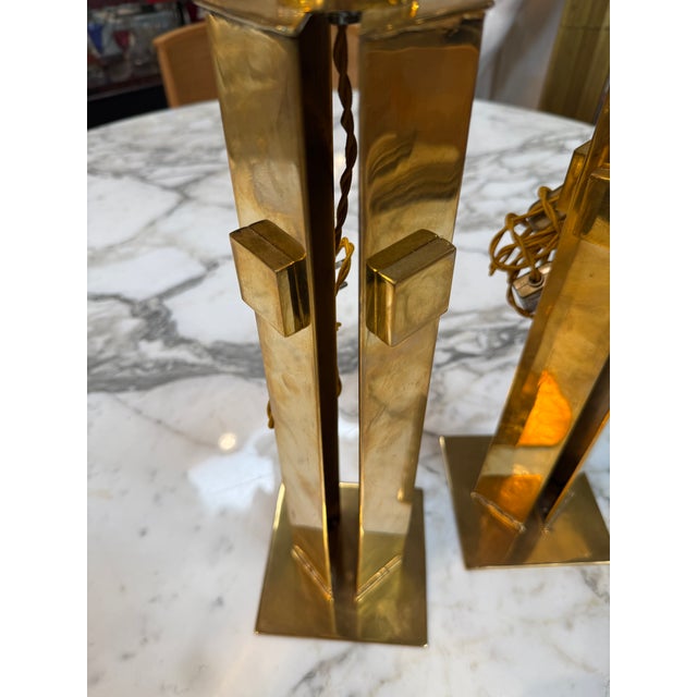 1970s 1970s Italian Modernist Brass Table Lamps - a Pair For Sale - Image 5 of 10