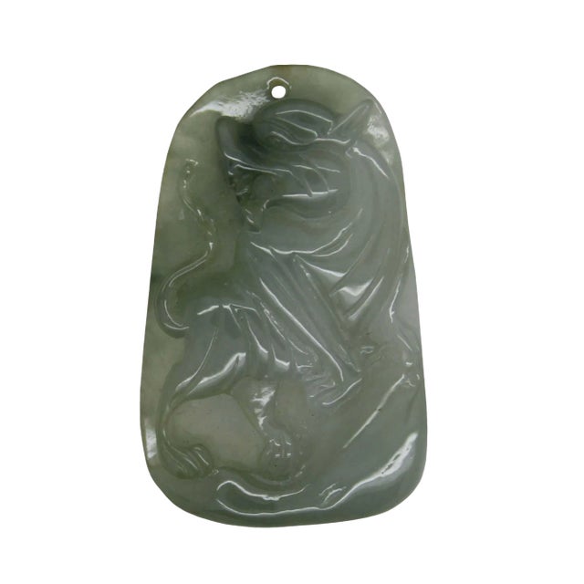 Chinese Hand Carved Natural Jade Lucky Feng Shui Kirin Figure Pendant For Sale