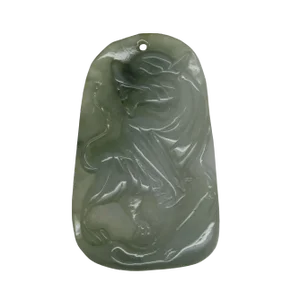Chinese Hand Carved Natural Jade Lucky Feng Shui Kirin Figure Pendant