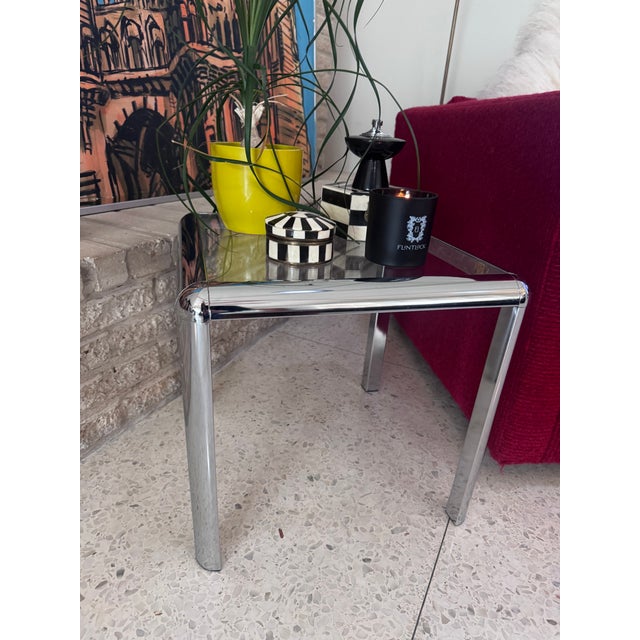 1970s Milo Baughman Style Chrome and Glass End Tables — A Pair For Sale - Image 10 of 10