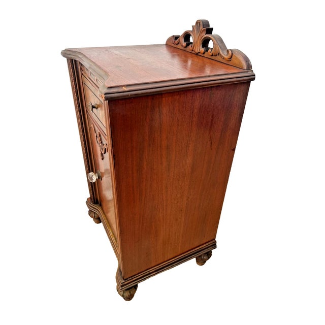 Brown Antique Italian Nightstand Cabinet With Drawer Hand Carved Walnut and Mahogany For Sale - Image 8 of 13