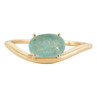 1.13ct Oval Paraiba Tourmaline Wavy Solitaire Ring in 18k Yellow Gold Size 4 For Sale