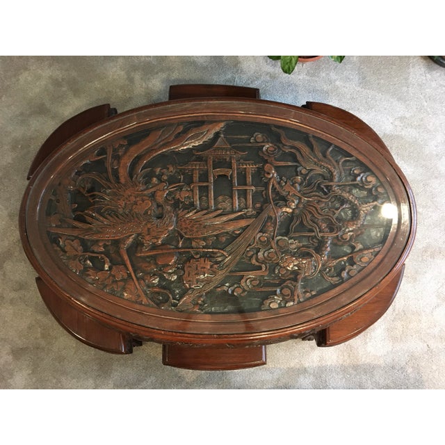 Coffee 20th Century Asian Mahogany Carved Tea Table and Stools - 7 Pieces For Sale - Image 8 of 8