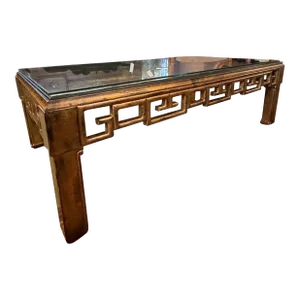 Contemporary Hollywood Regency Asian Style Gilt Hand Painted Chinoiserie Coffee Table