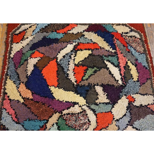 1940s Great Red Border Color and Multi Color Background Vintage American Hooked Rug For Sale - Image 5 of 13