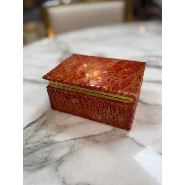 Modern Vintage Red Onyx Stone Jewelry or Trinket Box For Sale - Image 3 of 4
