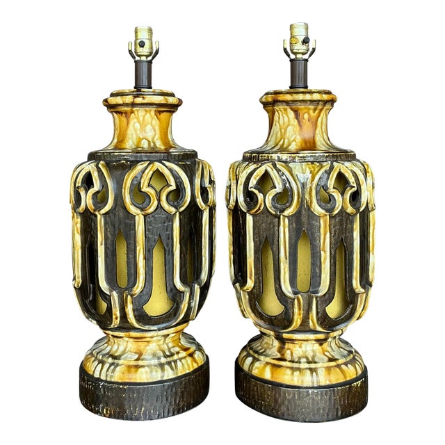 Mid 20th Century Vintage Mid-Century Modern Glazed Ceramic Lamps - a Pair For Sale