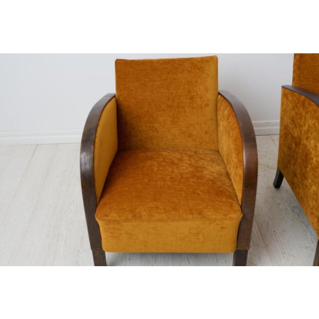 Wood Vintage Swedish Art Deco Chairs with Velour Upholstery, 1930s, Set of 2 For Sale - Image 7 of 11