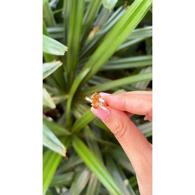 2020s Set in 18k Gold, Orange Sapphire & Tapered Baguette Diamond Engagement Ring, Size 6 For Sale - Image 5 of 10