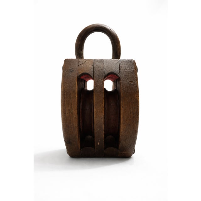 Black Industrial Ash and Iron Double Pulley Block Maritime Sculpture, 1930s For Sale - Image 8 of 8