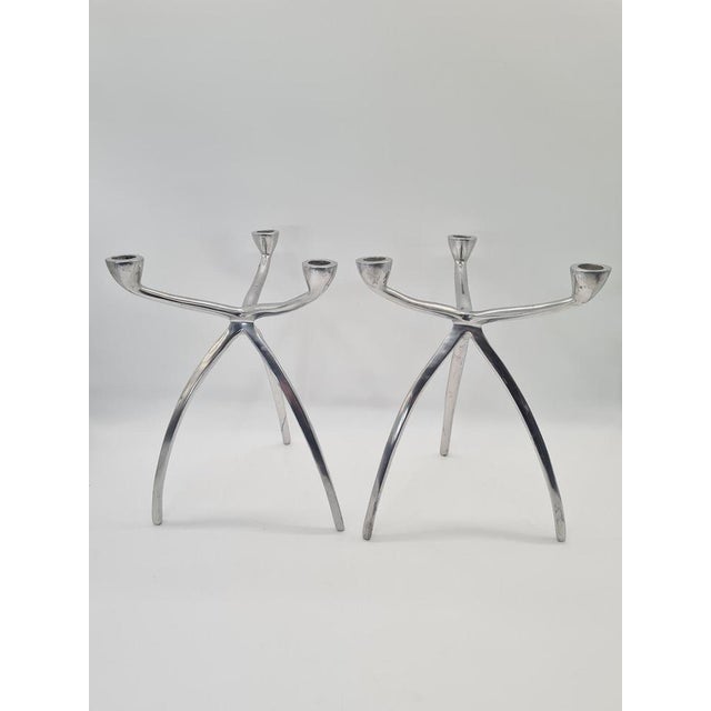 Vintage Space Age Aluminum Candlesticks, 1960s, Set of 2 For Sale - Image 6 of 9