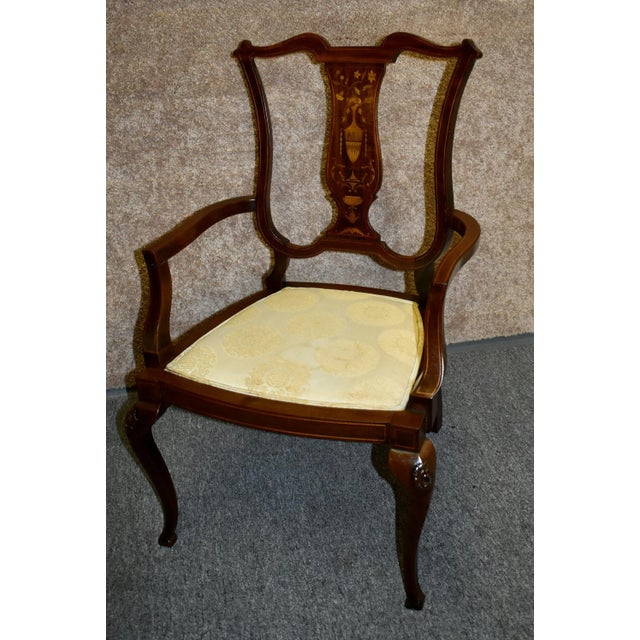 Antique Mahogany Boudoir Armchair Edwardian Inlaid Marquetry Accent Side Chair For Sale - Image 13 of 13