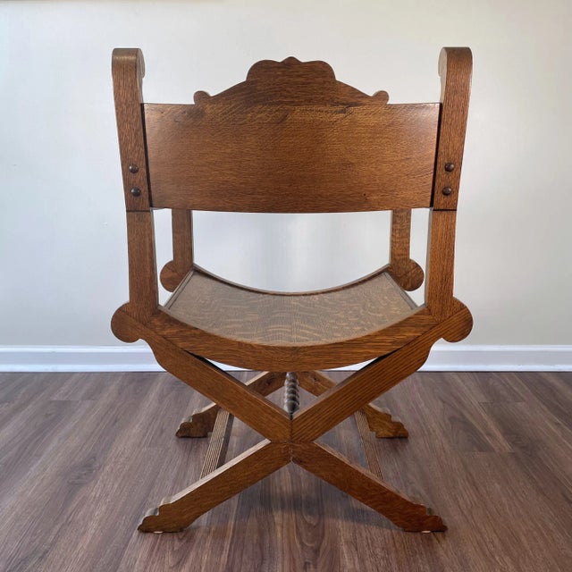 Late 19th Century Late 19th Century Stomps and Burkhardt Co. Carved Oak Savonarola Chair For Sale - Image 5 of 12