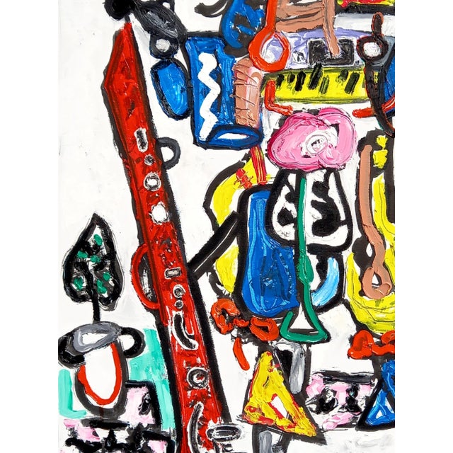 31.5" by 39.3" 'The Musician' - One-of-a-Kind Original Colorful Oil on Canvas Painting For Sale - Image 4 of 9