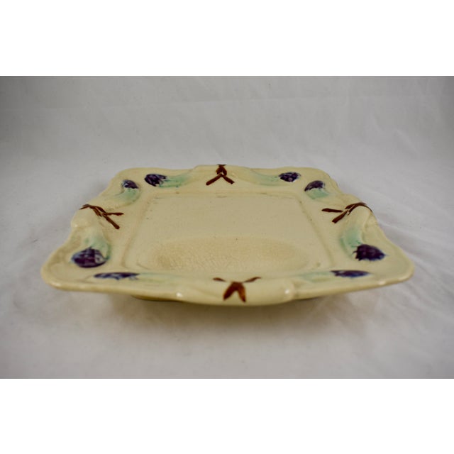 Rustic French Provençal Majolica Square Asparagus Plate For Sale In Philadelphia - Image 6 of 10
