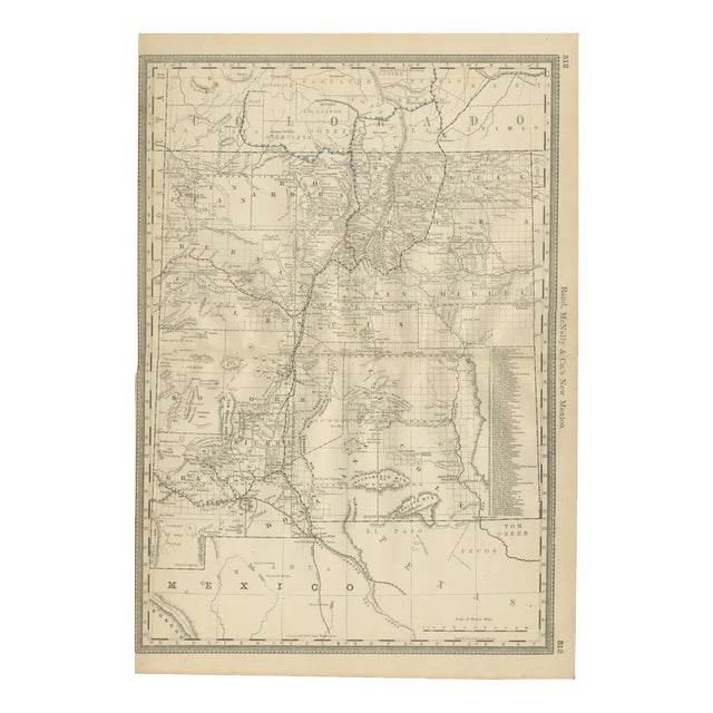 New Mexico Map with Railroads and Counties and the Land of Enchantment, 1888 For Sale