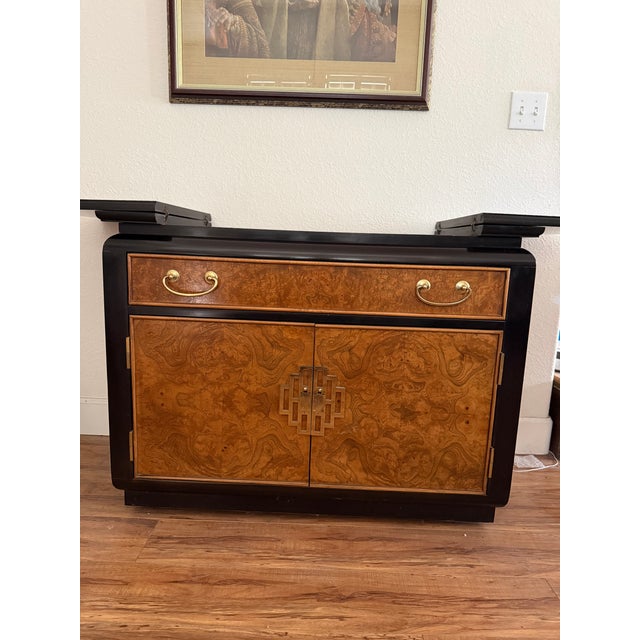 1970s Century Furniture by Raymond Sobota Buffet Black Frame With Burl Wood For Sale - Image 11 of 11