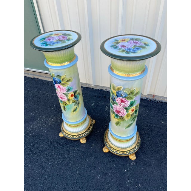 Mid 20th Century Tall Porcelain Capodimonte Flower Pedestals a Pair