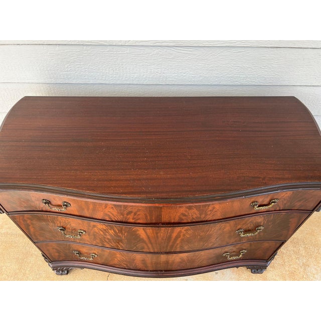 Antique Georgian Revival Chest of Drawers Flame Mahogany Serpentine Carved C1940 For Sale - Image 13 of 18