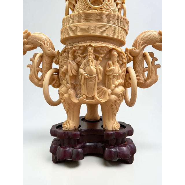Chinoiserie Vintage Chinese Ivory Resin Dragon Incense Burner For Sale - Image 3 of 10