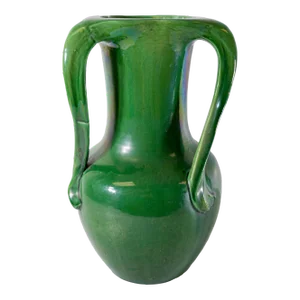 Early 20th Century Japanese Monochrome Green Crackle Glazed Awaji Vase