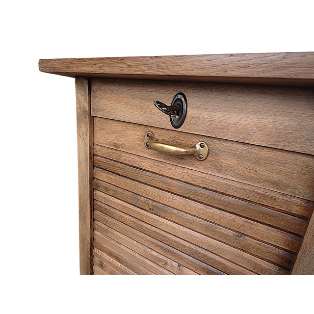 Vintage Oak Rolltop Writing Desk with Tambour Door, Germany, 1950s For Sale - Image 6 of 11