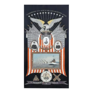 Antique Japanese Textile Panel of American Historical Great White Fleet