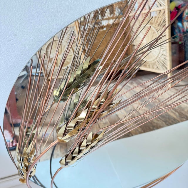 Curtis Jere Mirror Wheat Sheaf Round Mid Century Modern Metal Wall Art Signed For Sale - Image 9 of 12