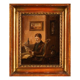Soběslav Hippolyt Pinkas, Interior with Man Reading, 1800s, Oil on Board, Framed For Sale