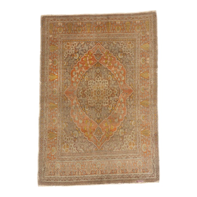 Antique Persian Tabriz Rug, 04'00 X 04'10 For Sale