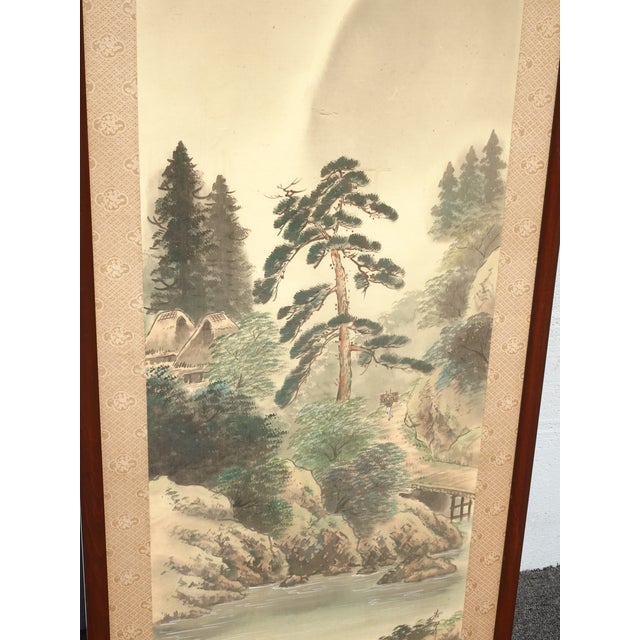 1950s Tall Vintage Japanese Panel Screen Picture Forest Landscape and Signed For Sale - Image 5 of 18