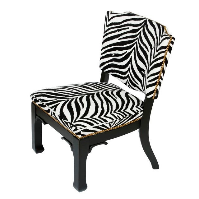 Mid-Century Modern James Mont Black and White Zebra Chairs - a Pair For Sale - Image 3 of 4