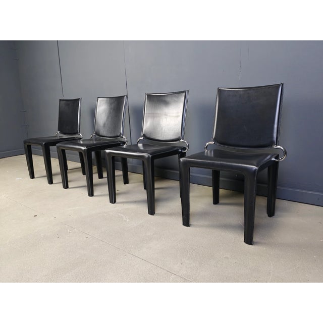 Black Black Leather Dining Chairs by Arper Italy, 1980s, Set of 4 For Sale - Image 8 of 10