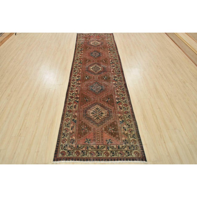 Farmhouse Sarab Runner 3'5'' X 10'11'' Brown Wool Semi-Antique Tribal Hand-Knotted Rug For Sale - Image 3 of 14
