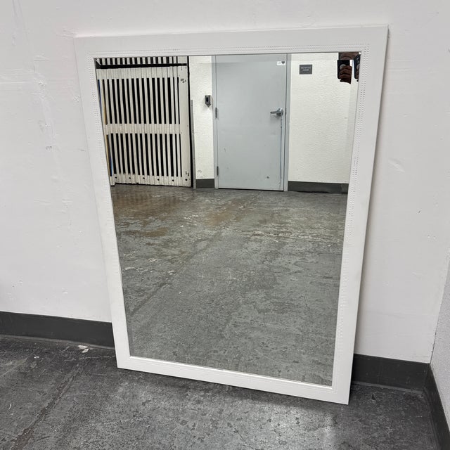Contemporary White Dotted-Trim Rectangular Wall Mirror For Sale - Image 4 of 12