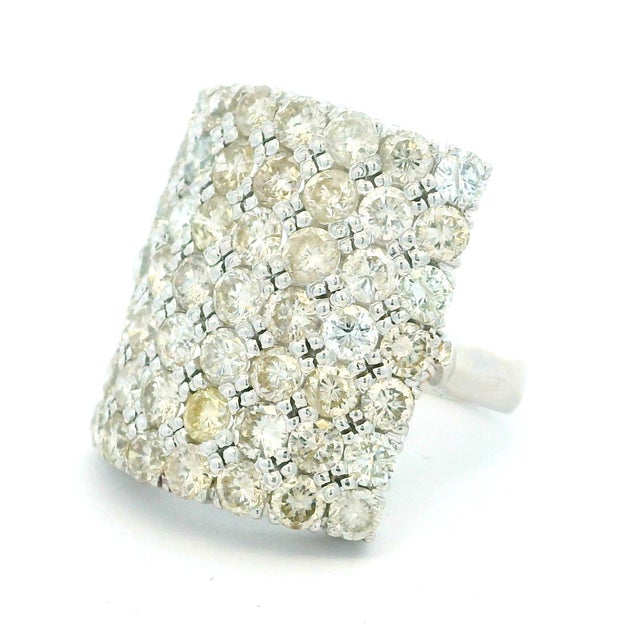 Vintage 4 Carat Diamond 18k White Gold Wide Bombe Cocktail Ring, Size 6.75 For Sale - Image 12 of 12