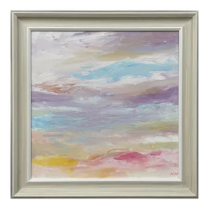 Serene Abstract Impressionist Seascape Landscape With Light Pinks Lilacs Blues & Yellows by Contemporary British Artist, 2022