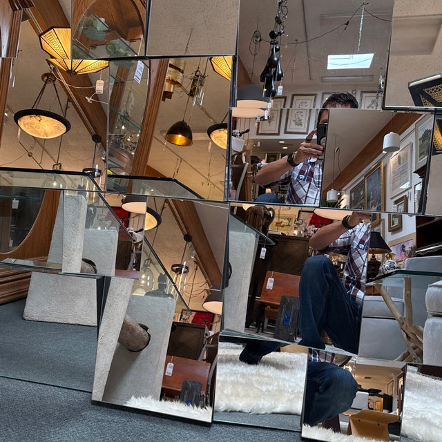 Black Machine Age Modern Faceted Slopes Wall Mirror, Style of Neal Small For Sale - Image 8 of 12