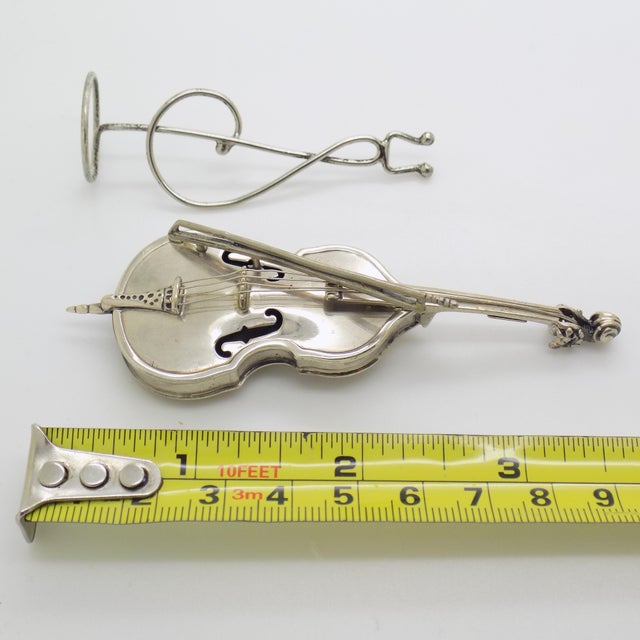 Large Vintage Italian Handmade Silver Violin and Bow Figurine with Stand from Angini, Arezzo, Italy, 1980s For Sale - Image 13 of 14