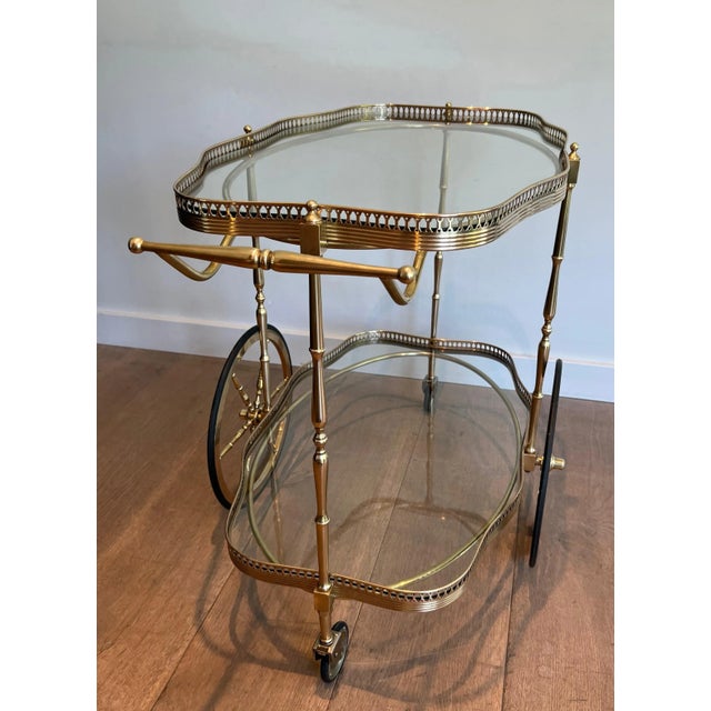 1940 Neoclassical Style Oval Bar Cart With Two Glass Shelves For Sale - Image 4 of 12