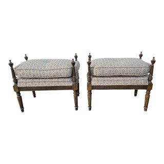 1960s Brown Wood Rectangular Ottomans With Urn Finials- a Pair For Sale