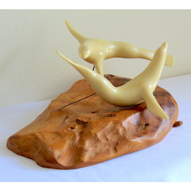 Vintage Mid-Century Modern John Perry Style Pellucida Seals on Burlwood Sculpture For Sale - Image 4 of 17