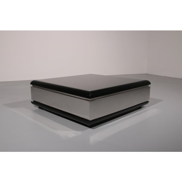 1970s Square Black Coffee Table with Mirrored Glass, 1970 For Sale - Image 5 of 10