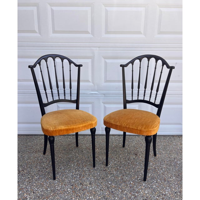 Vintage Mid Twentieth Century 1950’s Black Italian Chiavari Chairs, a Pair For Sale - Image 10 of 10