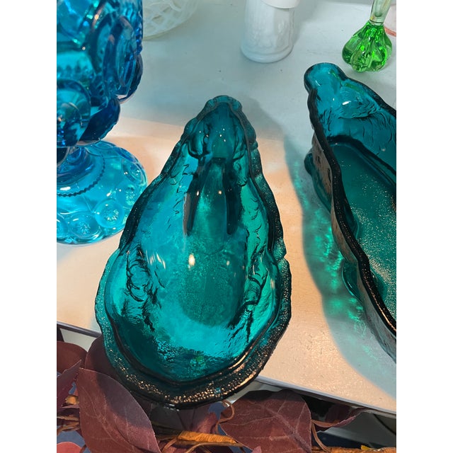 Glass Rare Mid-Century Summit Glass Aqua Blue Rabbit Covered Dish – Atterbury Patent 1886 Mold, Collector-Grade For Sale - Image 7 of 8