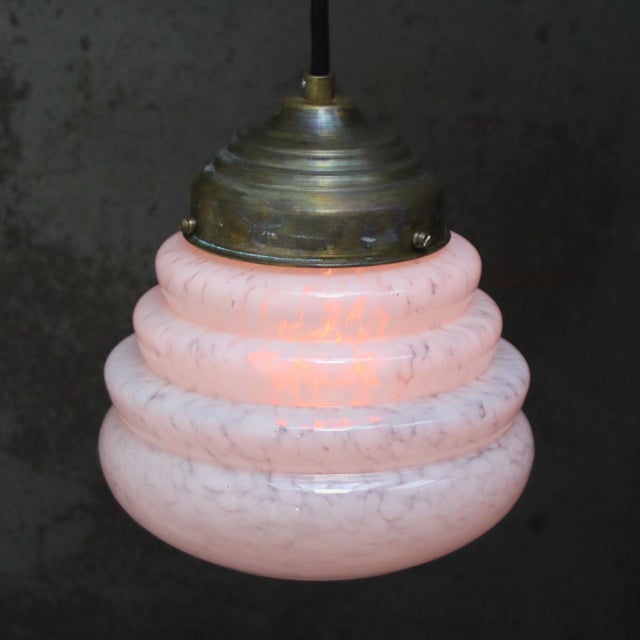French Art Deco White Clichy Glass Pendant Lamp For Sale - Image 4 of 7